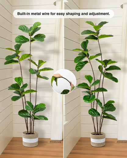 Artificial Fiddle Leaf Fig Tree 6FT with Cotton Basket