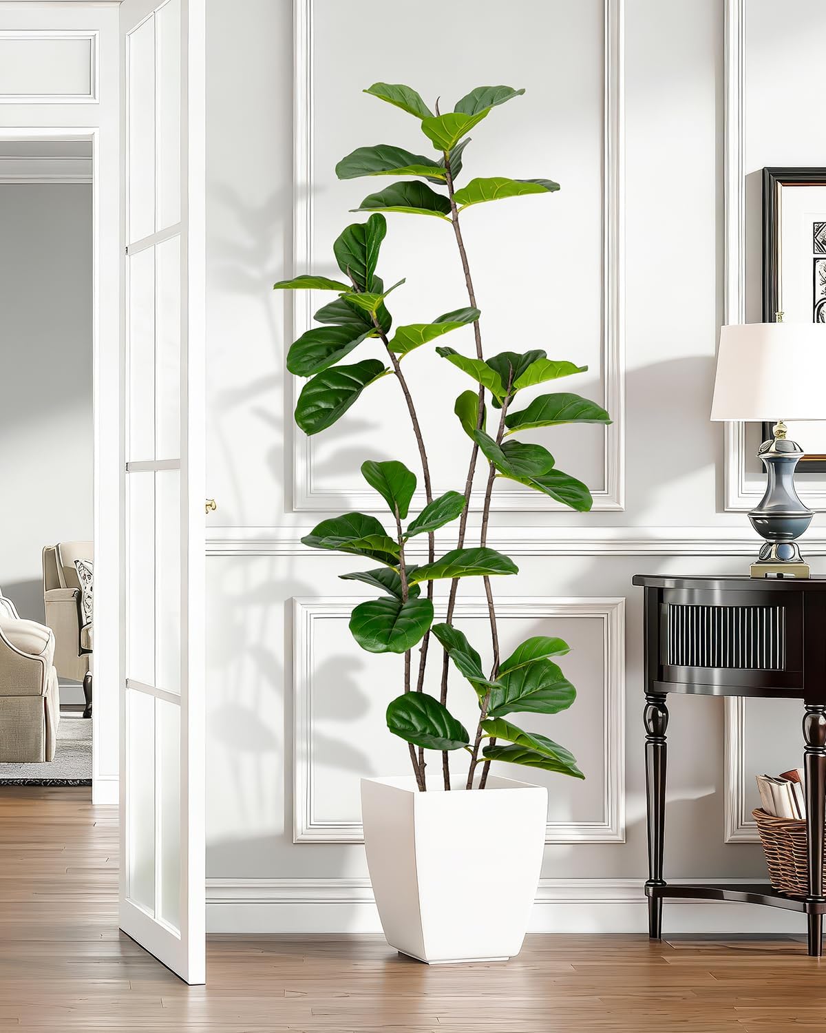 Artificial Fiddle Leaf Fig Tree 6FT with Cotton Basket