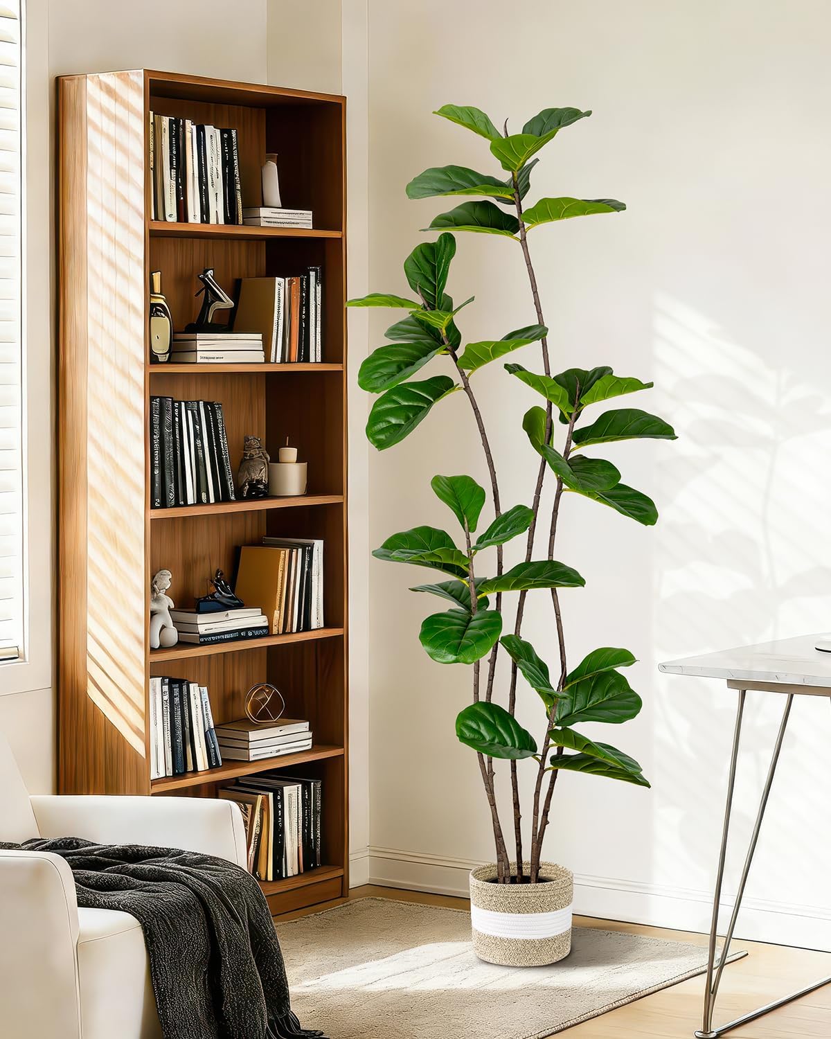 Artificial Fiddle Leaf Fig Tree 6FT with Cotton Basket