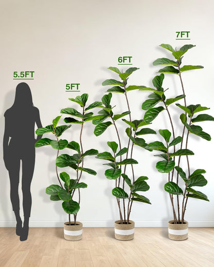 Artificial Fiddle Leaf Fig Tree 6FT with Cotton Basket