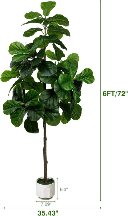 Artificial Fiddle Leaf Fig Tree 6FT with Cotton Basket