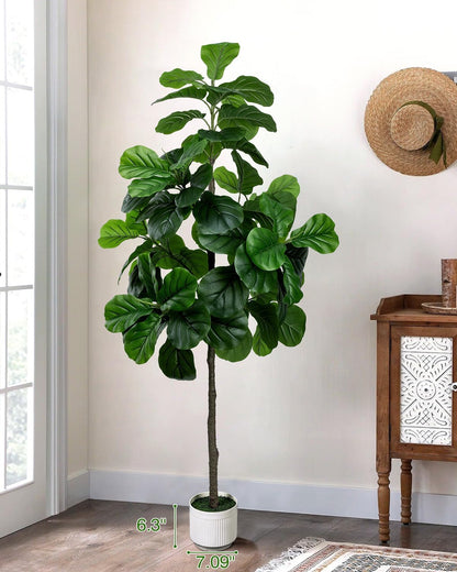 Artificial Fiddle Leaf Fig Tree 6FT with Cotton Basket
