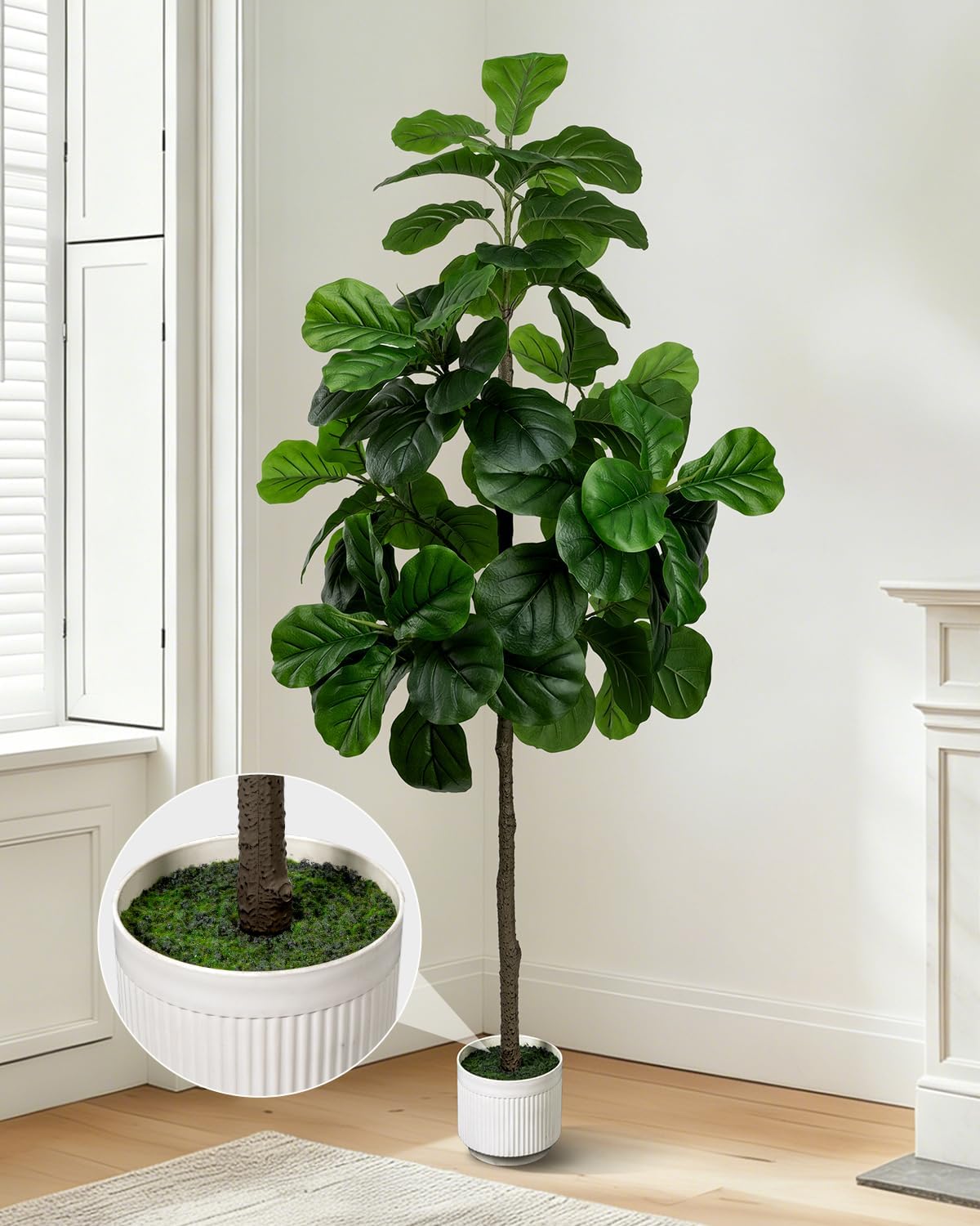 Artificial Fiddle Leaf Fig Tree 6FT with Cotton Basket