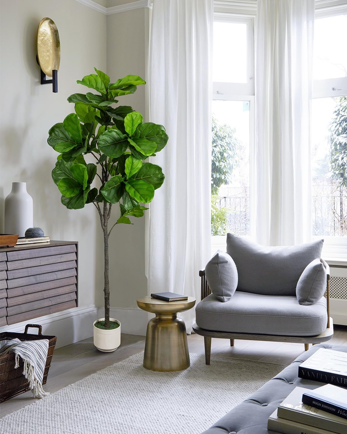 Artificial Fiddle Leaf Fig Tree 6FT with Cotton Basket