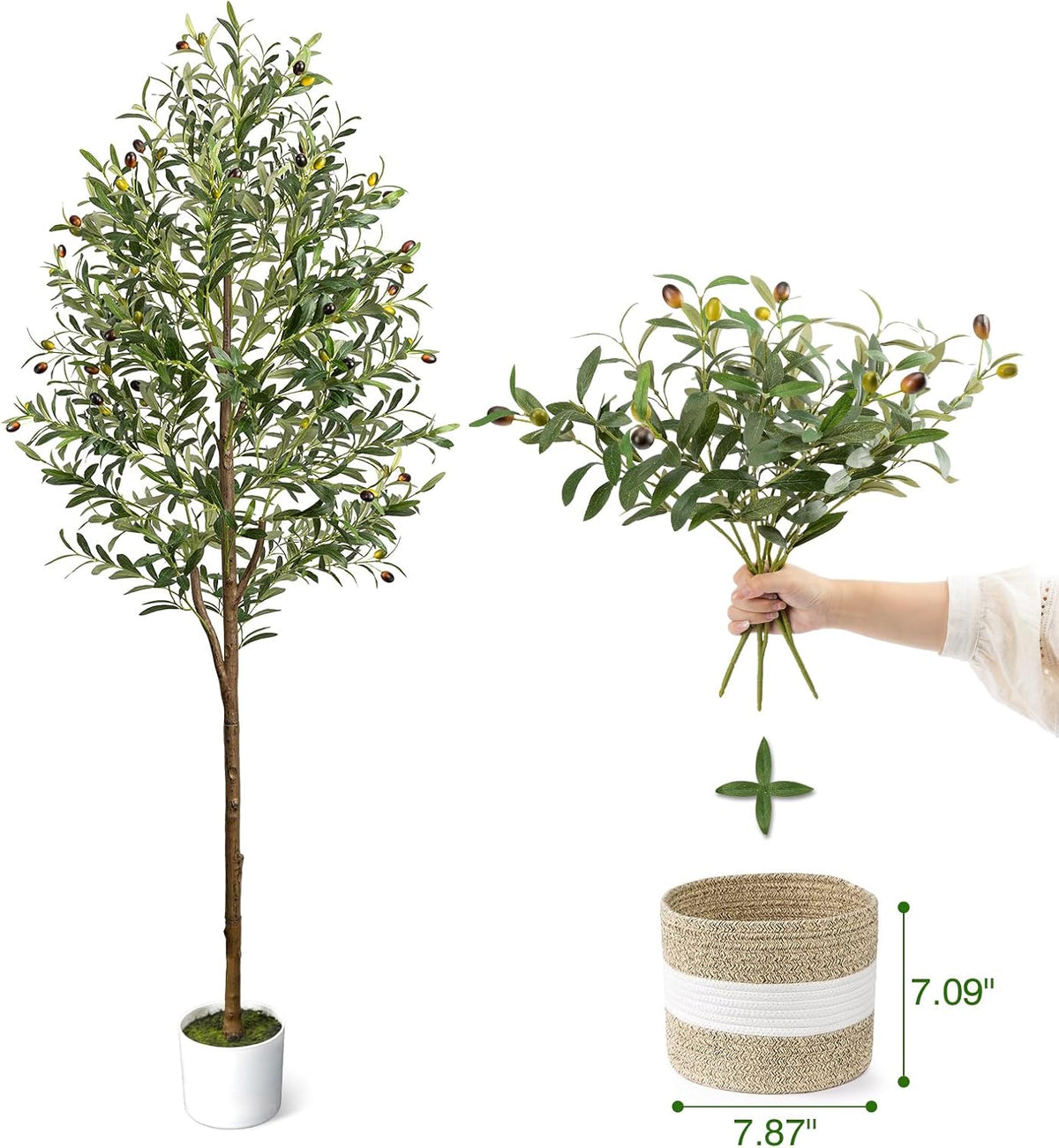 Artificial Fiddle Leaf Fig Tree 6FT with Cotton Basket