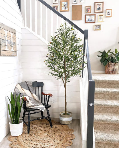 Artificial Fiddle Leaf Fig Tree 6FT with Cotton Basket