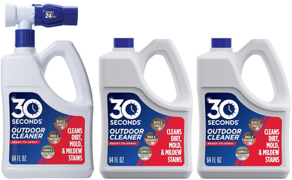 Outdoor Cleaner | Cleans Moss Stains from House, Vinyl Siding, Deck, Patio, Fence - 3 Capped Bottles, 1 Hose End Spray Attachment (64 Fl Oz (Pack of 3)