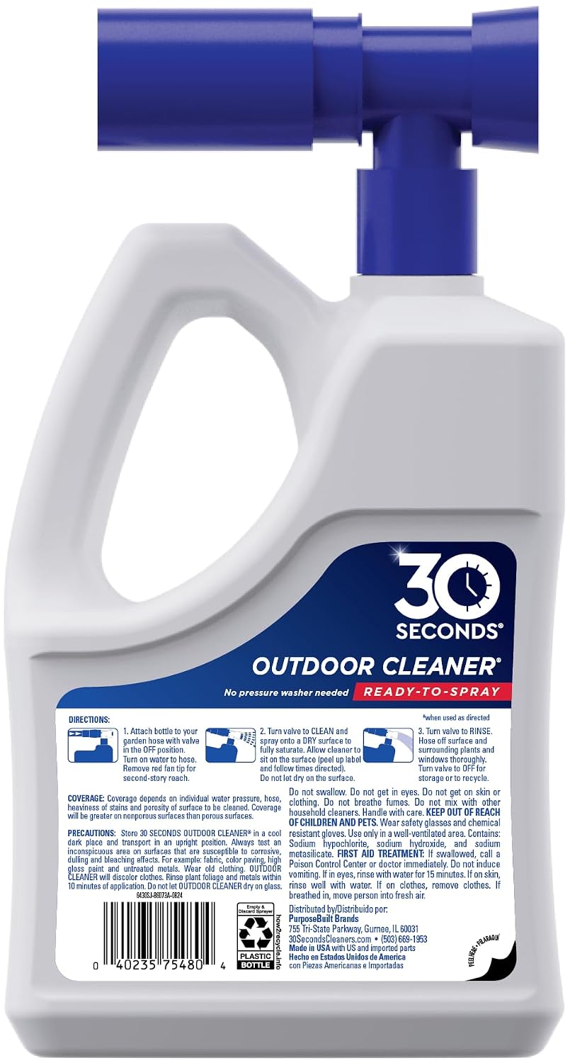 Outdoor Cleaner | Cleans Moss Stains from House, Vinyl Siding, Deck, Patio, Fence - 3 Capped Bottles, 1 Hose End Spray Attachment (64 Fl Oz (Pack of 3)