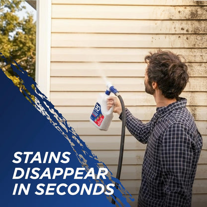 Outdoor Cleaner | Cleans Moss Stains from House, Vinyl Siding, Deck, Patio, Fence - 3 Capped Bottles, 1 Hose End Spray Attachment (64 Fl Oz (Pack of 3)