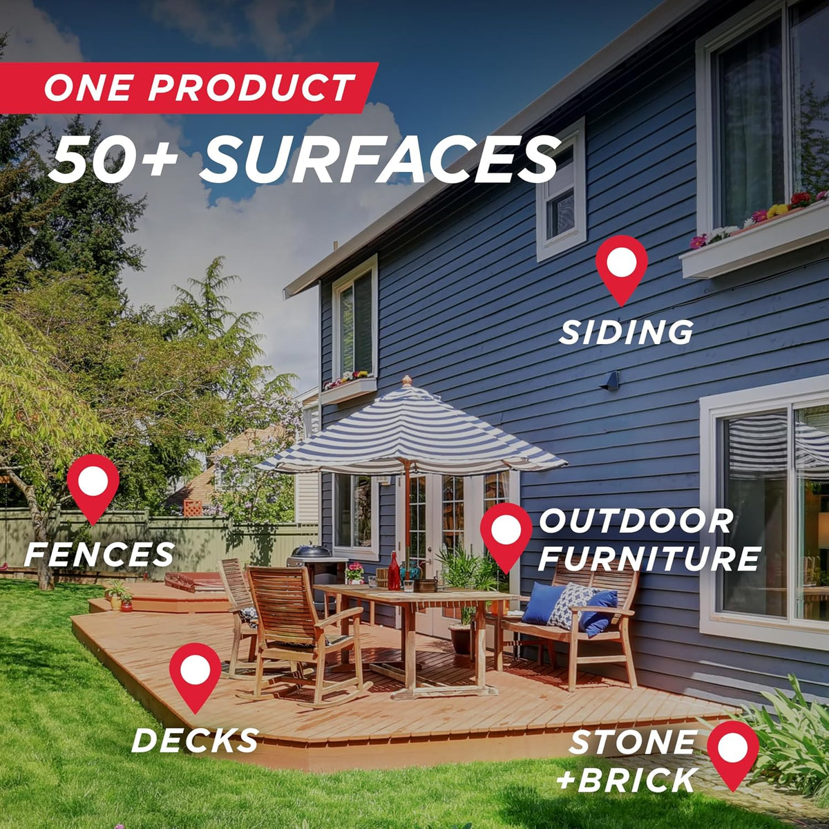 Outdoor Cleaner | Cleans Moss Stains from House, Vinyl Siding, Deck, Patio, Fence - 3 Capped Bottles, 1 Hose End Spray Attachment (64 Fl Oz (Pack of 3)