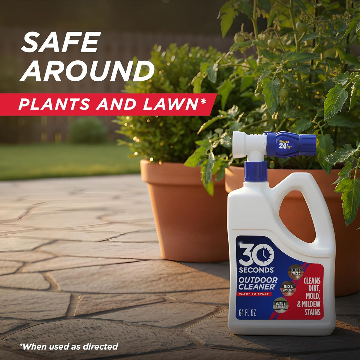 Outdoor Cleaner | Cleans Moss Stains from House, Vinyl Siding, Deck, Patio, Fence - 3 Capped Bottles, 1 Hose End Spray Attachment (64 Fl Oz (Pack of 3)