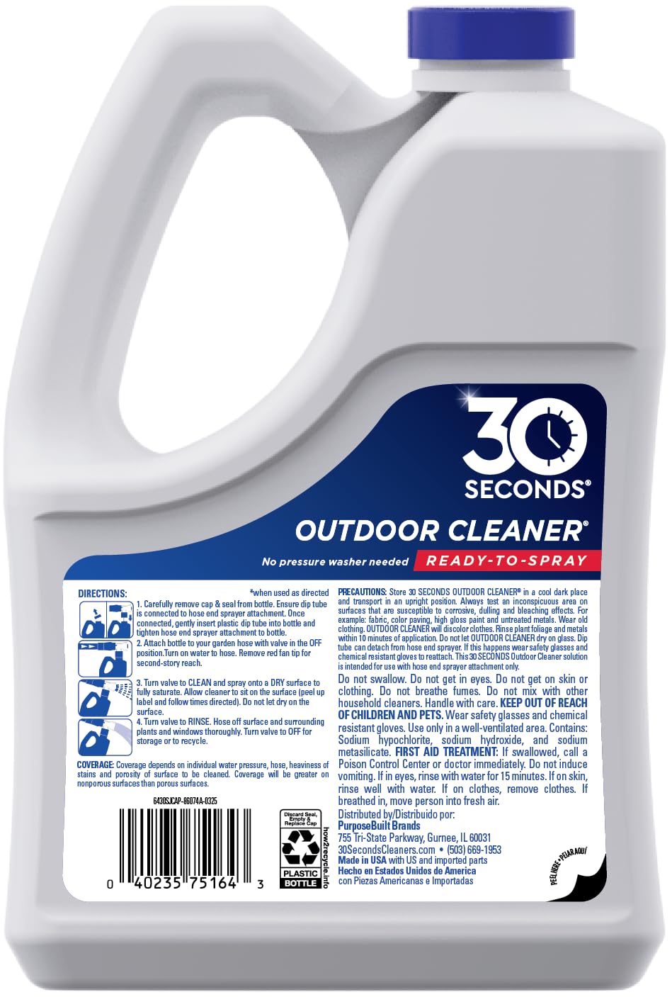 Outdoor Cleaner | Cleans Moss Stains from House, Vinyl Siding, Deck, Patio, Fence - 3 Capped Bottles, 1 Hose End Spray Attachment (64 Fl Oz (Pack of 3)
