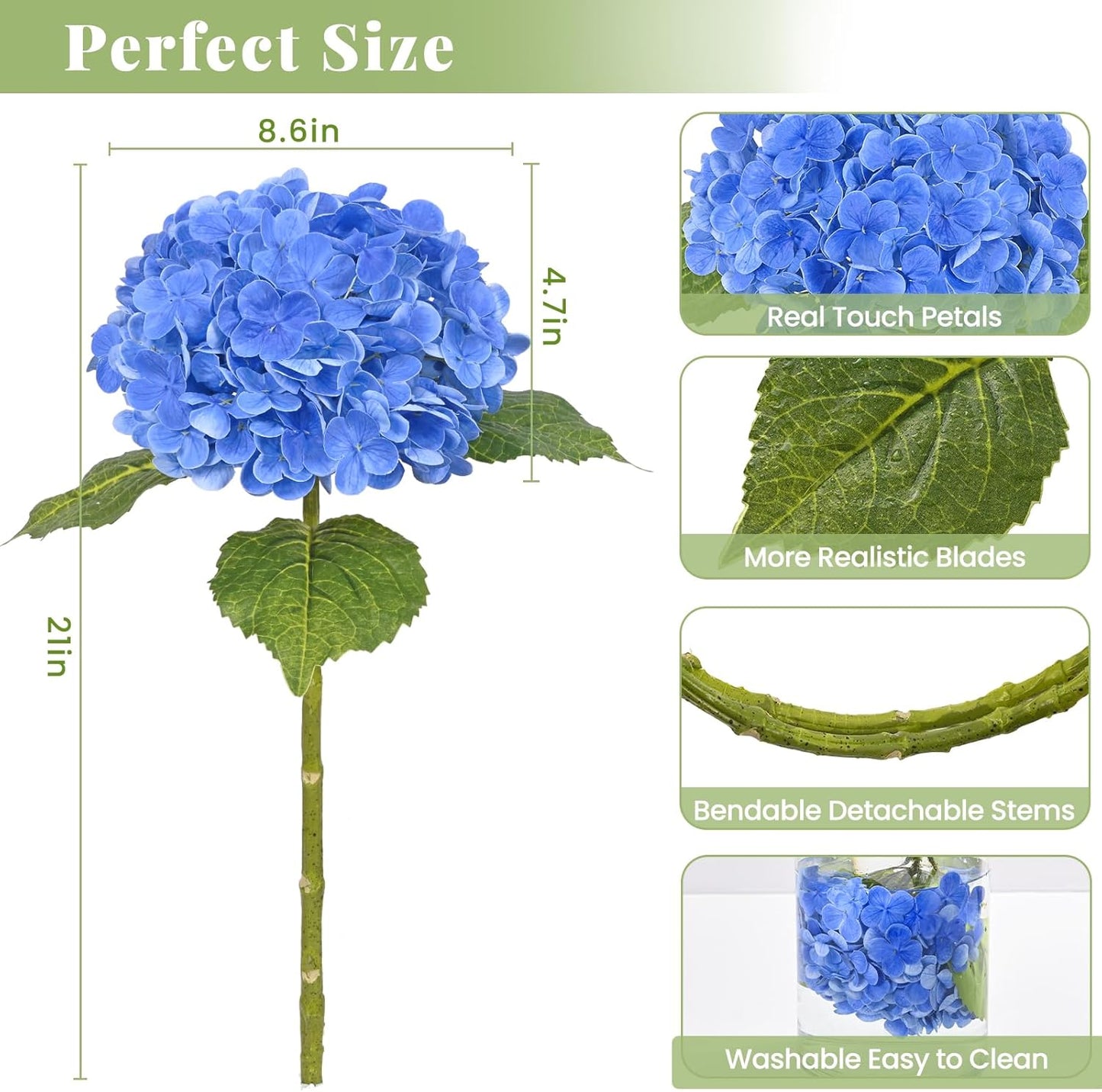 3Pcs 21in Hydrangea Artificial Flowers, Latex Real Touch Hydrangeas Lifelike Large Hydrangea Flowers for Home Decor Party Arrangements Wedding Bouquets Centerpieces (Blue)