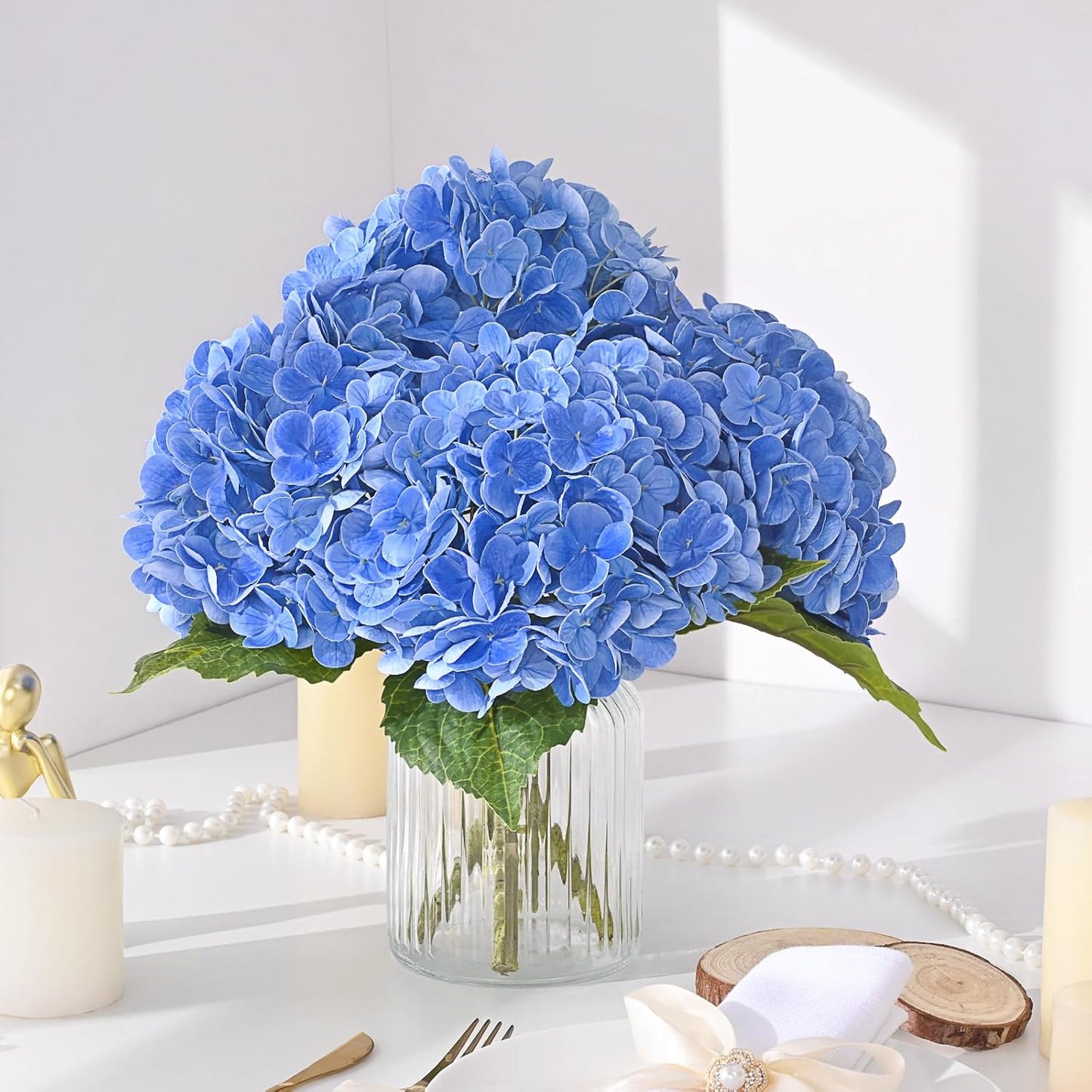 3Pcs 21in Hydrangea Artificial Flowers, Latex Real Touch Hydrangeas Lifelike Large Hydrangea Flowers for Home Decor Party Arrangements Wedding Bouquets Centerpieces (Blue)