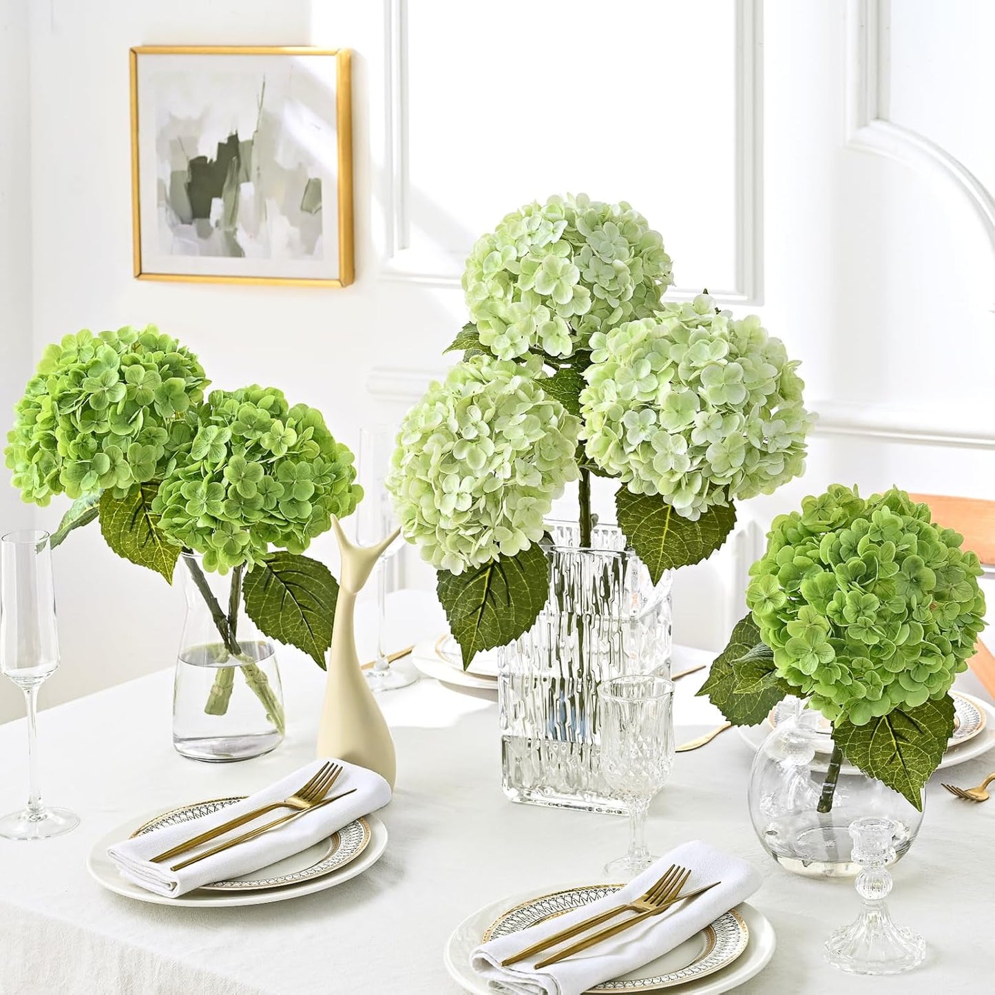 3Pcs 21in Hydrangea Artificial Flowers, Latex Real Touch Hydrangeas Lifelike Large Hydrangea Flowers for Home Decor Party Arrangements Wedding Bouquets Centerpieces (Blue)