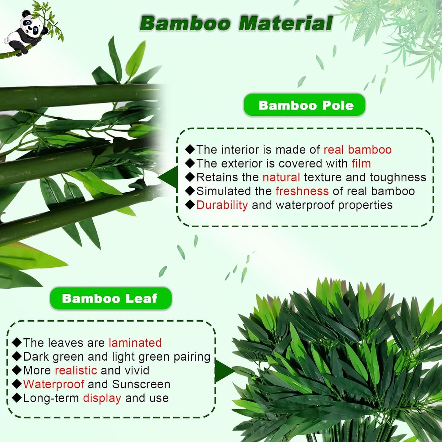Artificial Bamboo Tree (Green, 4FT/1.2M, Artificial Bamboo Tree 4FT (20 Pack))- UV Resistant Outdoor Indoor Faux Bamboo Screen with Zip Ties & Accessories