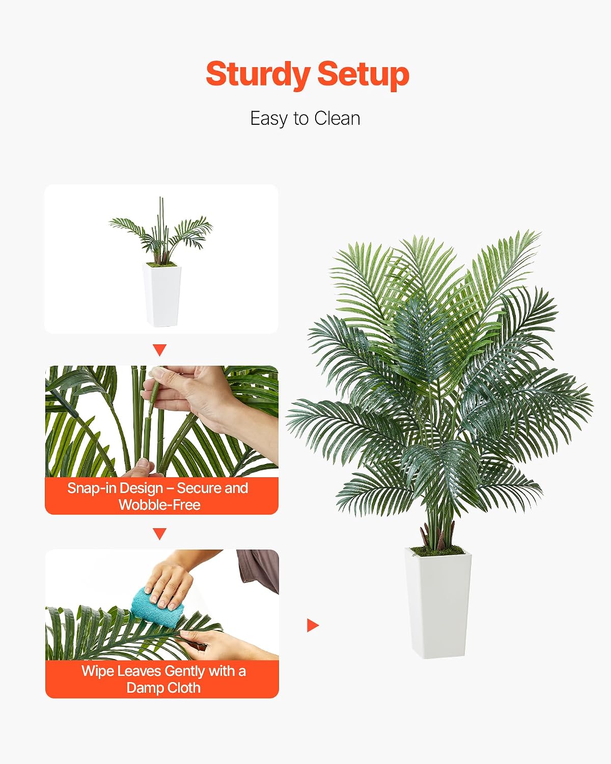 Artificial Areca Palms 4 ft, 2 Pack Fake Palm Tropical Plants with White Tall Planter, Faux Floor Silk Plant in Pot, Large Tree for Home Office Living Room Decor House Warming, Indoor Outdoor