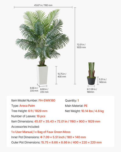 Artificial Areca Palms 4 ft, 2 Pack Fake Palm Tropical Plants with White Tall Planter, Faux Floor Silk Plant in Pot, Large Tree for Home Office Living Room Decor House Warming, Indoor Outdoor