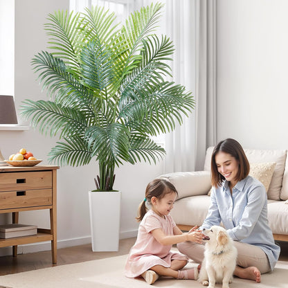 Artificial Areca Palms 4 ft, 2 Pack Fake Palm Tropical Plants with White Tall Planter, Faux Floor Silk Plant in Pot, Large Tree for Home Office Living Room Decor House Warming, Indoor Outdoor