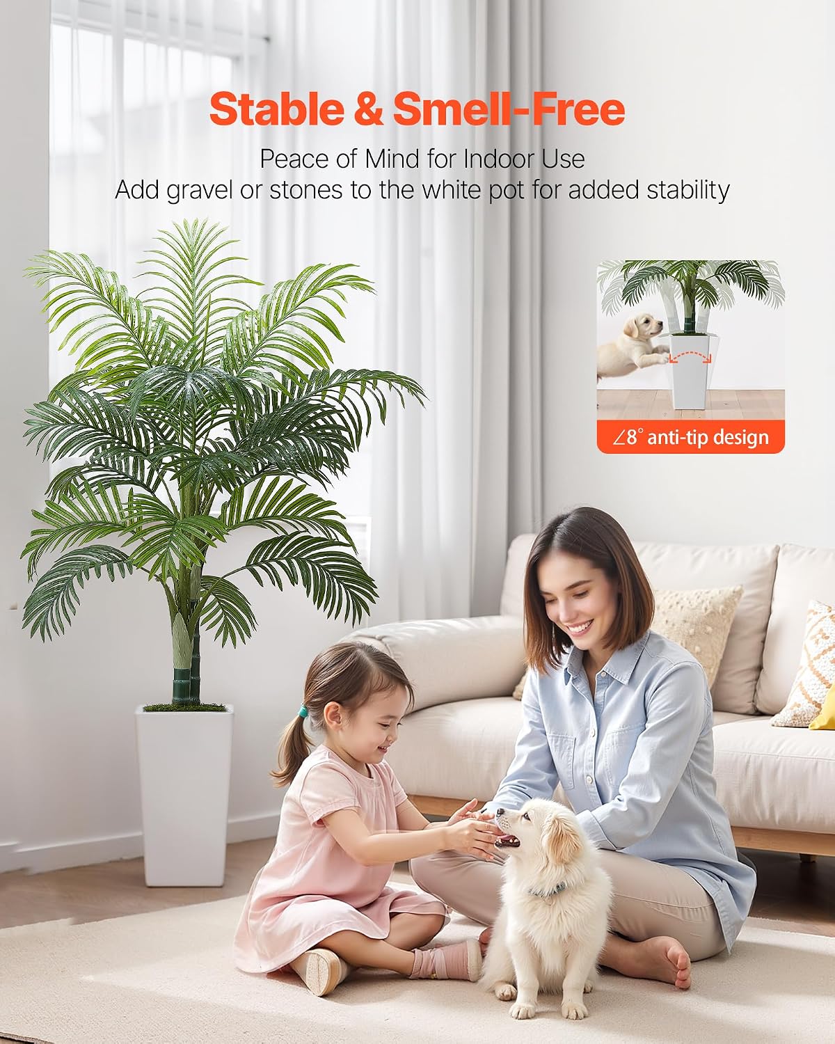 Artificial Areca Palms 4 ft, 2 Pack Fake Palm Tropical Plants with White Tall Planter, Faux Floor Silk Plant in Pot, Large Tree for Home Office Living Room Decor House Warming, Indoor Outdoor
