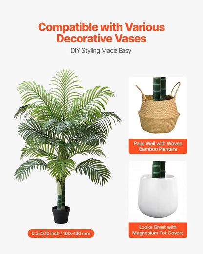 Artificial Areca Palms 4 ft, 2 Pack Fake Palm Tropical Plants with White Tall Planter, Faux Floor Silk Plant in Pot, Large Tree for Home Office Living Room Decor House Warming, Indoor Outdoor