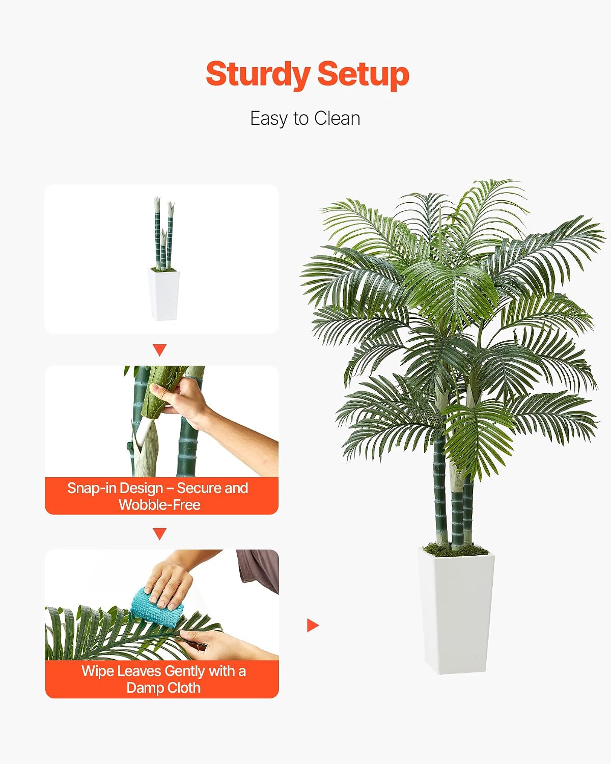 Artificial Areca Palms 4 ft, 2 Pack Fake Palm Tropical Plants with White Tall Planter, Faux Floor Silk Plant in Pot, Large Tree for Home Office Living Room Decor House Warming, Indoor Outdoor