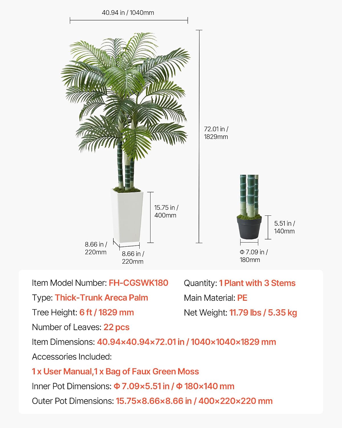 Artificial Areca Palms 4 ft, 2 Pack Fake Palm Tropical Plants with White Tall Planter, Faux Floor Silk Plant in Pot, Large Tree for Home Office Living Room Decor House Warming, Indoor Outdoor