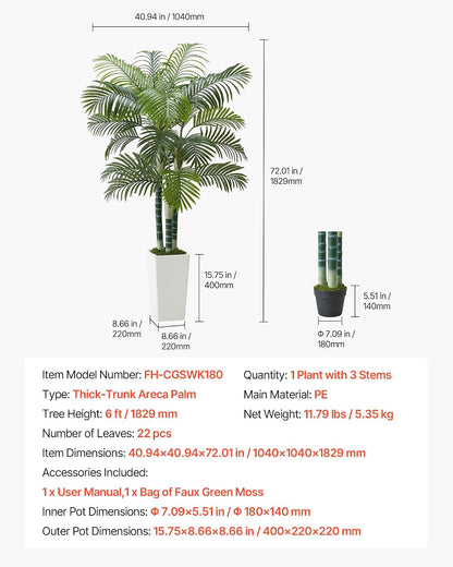 Artificial Areca Palms 4 ft, 2 Pack Fake Palm Tropical Plants with White Tall Planter, Faux Floor Silk Plant in Pot, Large Tree for Home Office Living Room Decor House Warming, Indoor Outdoor
