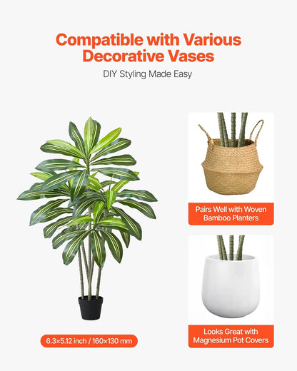 Artificial Areca Palms 4 ft, 2 Pack Fake Palm Tropical Plants with White Tall Planter, Faux Floor Silk Plant in Pot, Large Tree for Home Office Living Room Decor House Warming, Indoor Outdoor