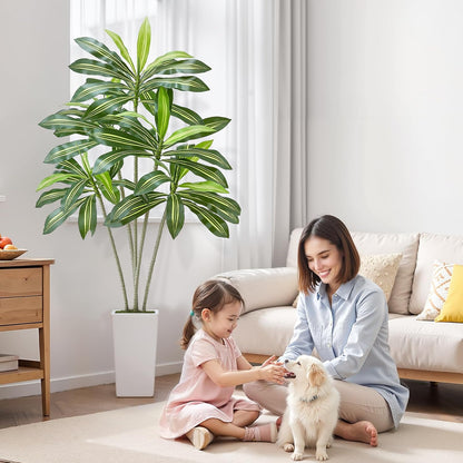 Artificial Areca Palms 4 ft, 2 Pack Fake Palm Tropical Plants with White Tall Planter, Faux Floor Silk Plant in Pot, Large Tree for Home Office Living Room Decor House Warming, Indoor Outdoor