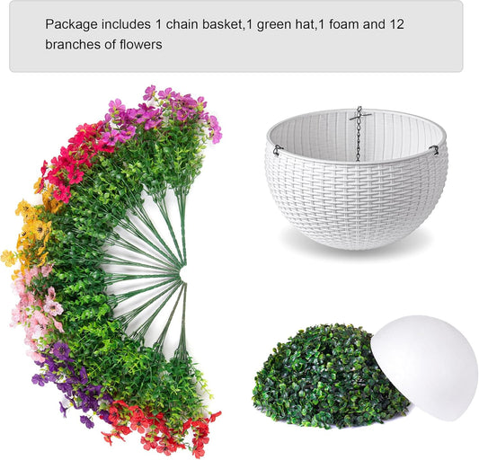 Artificial Faux Hanging Plants Flowers Basket for Outdoor Outside Spring Summer Decoration, Fake Silk UV Sun Resistant Realistic Colorful Daisy for Porch Patio Balcony Home