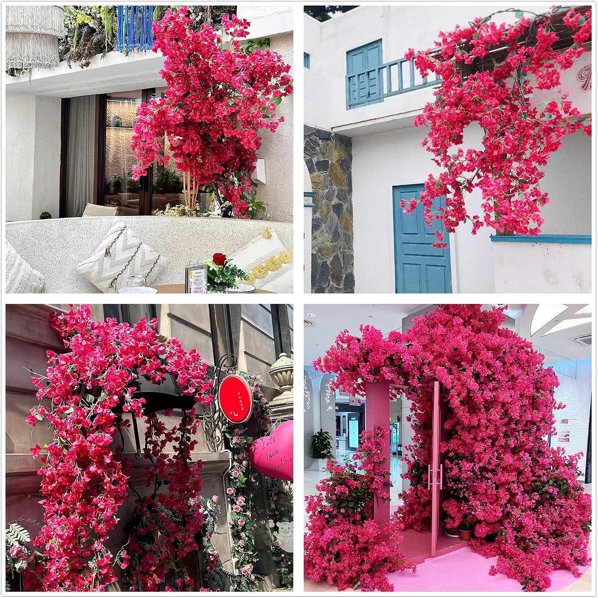 Pack of 16 - Artificial Bougainvillea Flower Stems Silk Bougainvillea Long Branches Full Blossoms for Home Wedding Table Centerpiece Shower Event Backdrop Indoor Outdoor Decorations (Fuchsia)