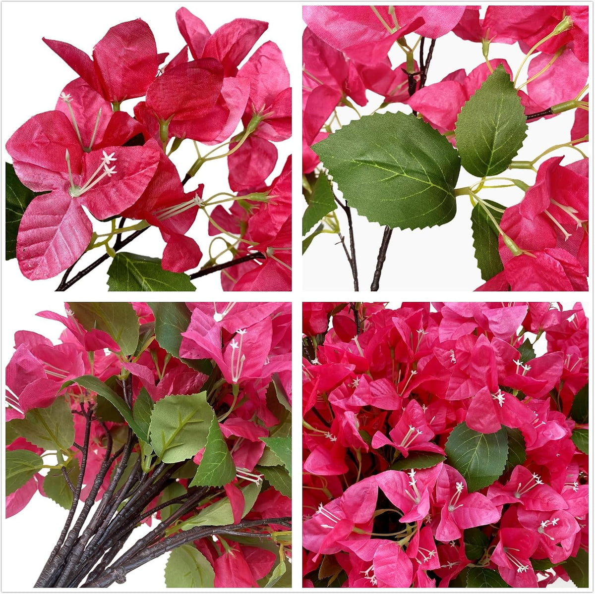 Pack of 16 - Artificial Bougainvillea Flower Stems Silk Bougainvillea Long Branches Full Blossoms for Home Wedding Table Centerpiece Shower Event Backdrop Indoor Outdoor Decorations (Fuchsia)