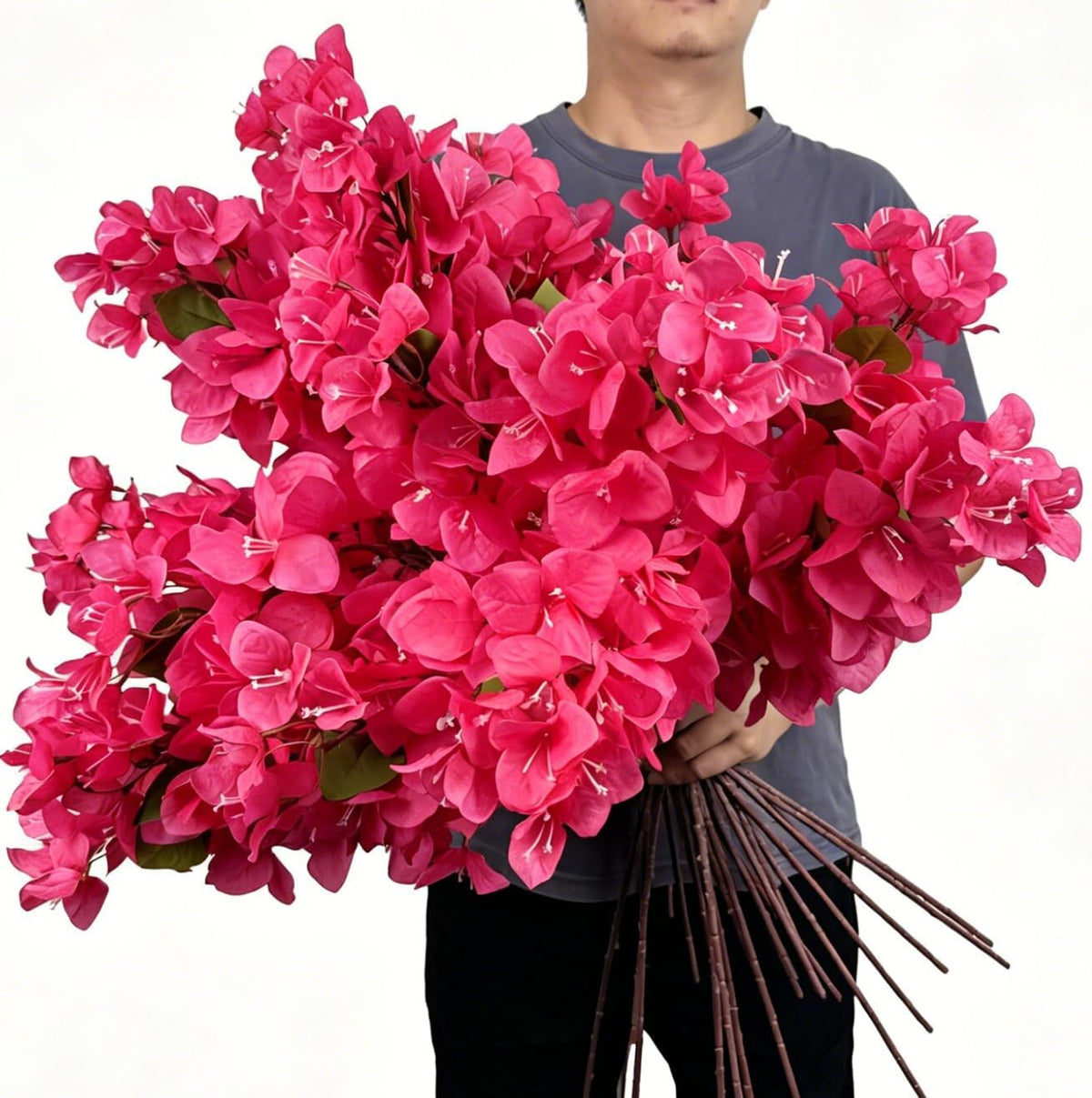 Pack of 16 - Artificial Bougainvillea Flower Stems Silk Bougainvillea Long Branches Full Blossoms for Home Wedding Table Centerpiece Shower Event Backdrop Indoor Outdoor Decorations (Fuchsia)