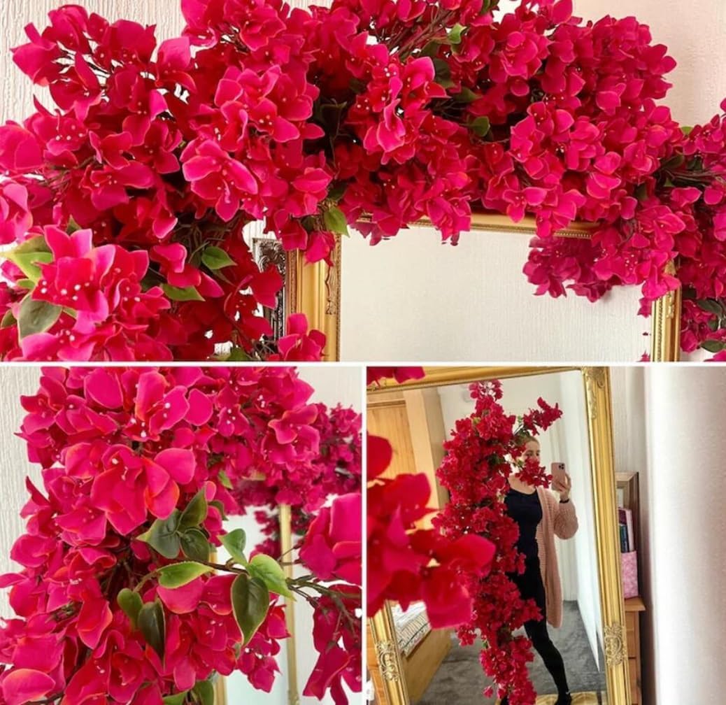 Pack of 16 - Artificial Bougainvillea Flower Stems Silk Bougainvillea Long Branches Full Blossoms for Home Wedding Table Centerpiece Shower Event Backdrop Indoor Outdoor Decorations (Fuchsia)