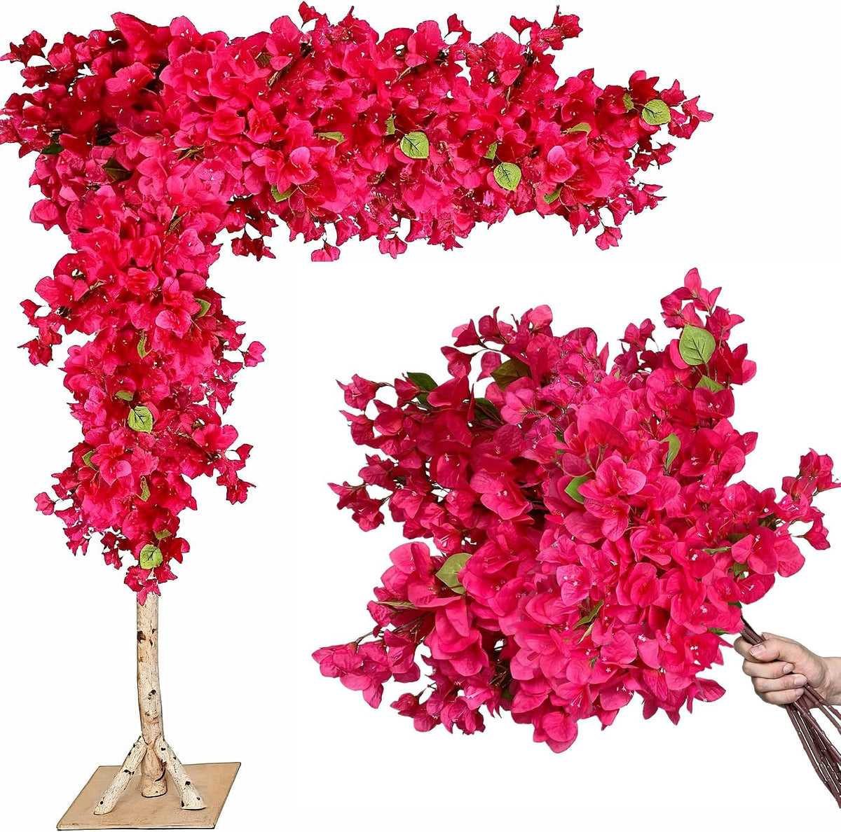 Pack of 16 - Artificial Bougainvillea Flower Stems Silk Bougainvillea Long Branches Full Blossoms for Home Wedding Table Centerpiece Shower Event Backdrop Indoor Outdoor Decorations (Fuchsia)
