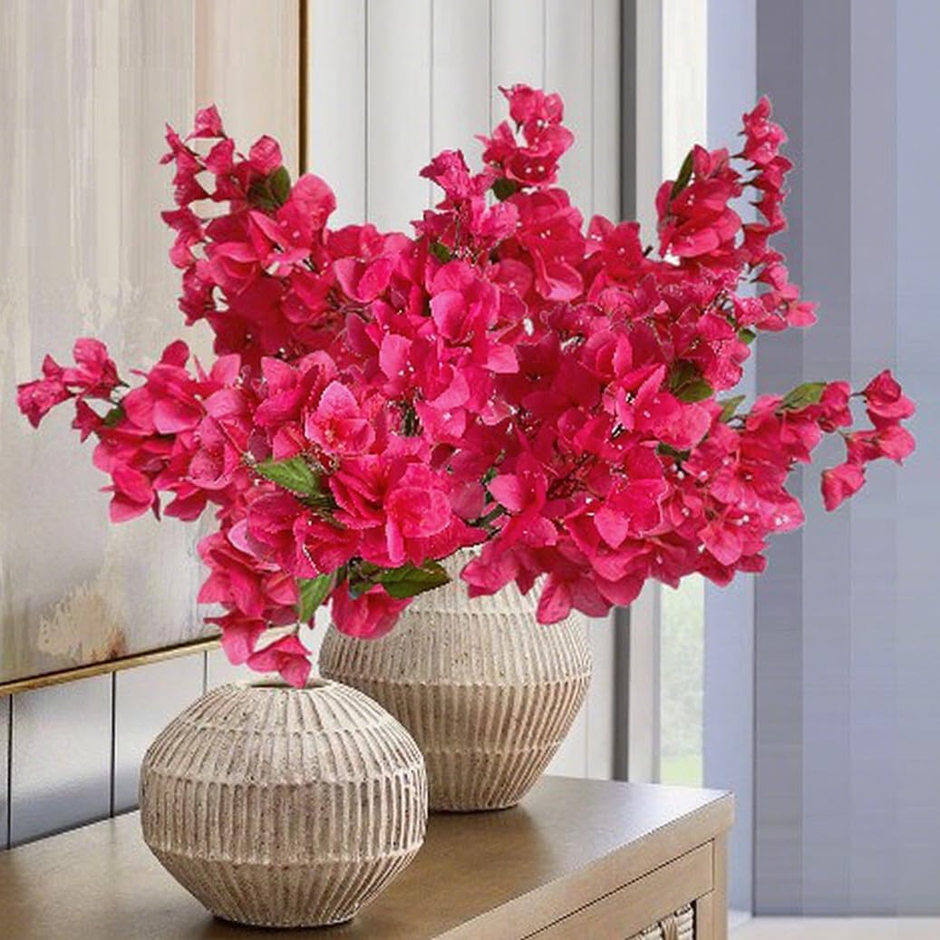 Pack of 16 - Artificial Bougainvillea Flower Stems Silk Bougainvillea Long Branches Full Blossoms for Home Wedding Table Centerpiece Shower Event Backdrop Indoor Outdoor Decorations (Fuchsia)