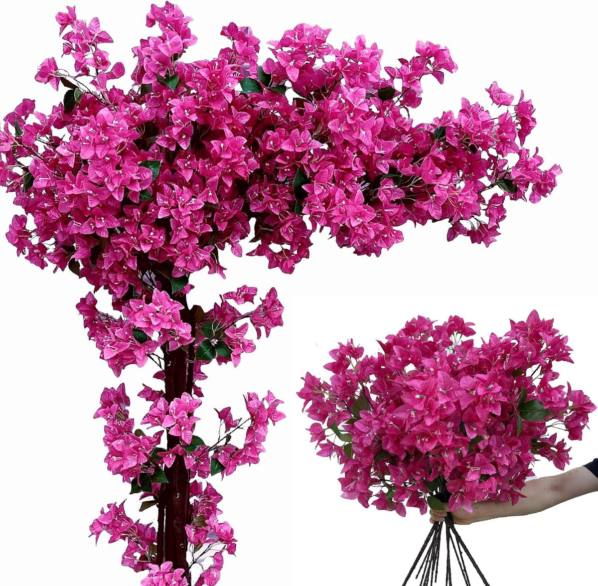 Pack of 16 - Artificial Bougainvillea Flower Stems Silk Bougainvillea Long Branches Full Blossoms for Home Wedding Table Centerpiece Shower Event Backdrop Indoor Outdoor Decorations (Fuchsia)