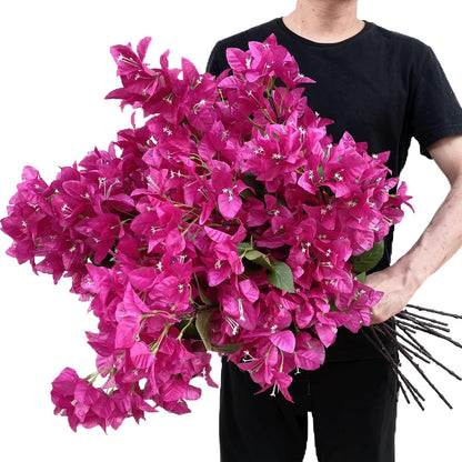 Pack of 16 - Artificial Bougainvillea Flower Stems Silk Bougainvillea Long Branches Full Blossoms for Home Wedding Table Centerpiece Shower Event Backdrop Indoor Outdoor Decorations (Fuchsia)