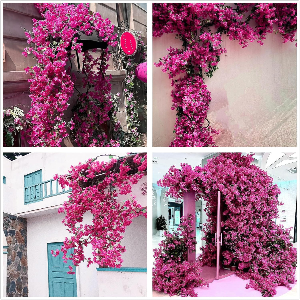 Pack of 16 - Artificial Bougainvillea Flower Stems Silk Bougainvillea Long Branches Full Blossoms for Home Wedding Table Centerpiece Shower Event Backdrop Indoor Outdoor Decorations (Fuchsia)