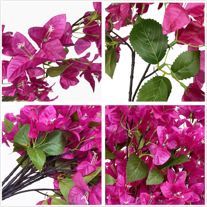 Pack of 16 - Artificial Bougainvillea Flower Stems Silk Bougainvillea Long Branches Full Blossoms for Home Wedding Table Centerpiece Shower Event Backdrop Indoor Outdoor Decorations (Fuchsia)