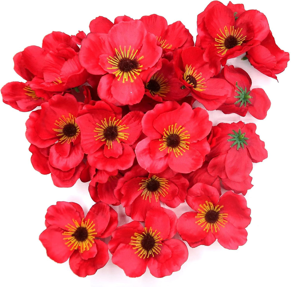 20pcs Artificial Poppy Flower Heads, Red
