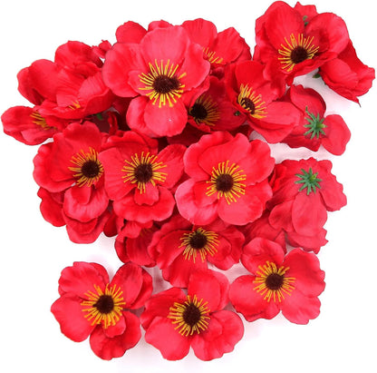 20pcs Artificial Poppy Flower Heads, Red