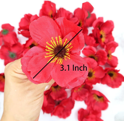 20pcs Artificial Poppy Flower Heads, Red