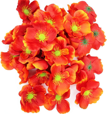 20pcs Artificial Poppy Flower Heads, Red