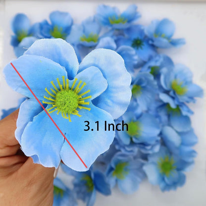 20pcs Artificial Poppy Flower Heads, Red