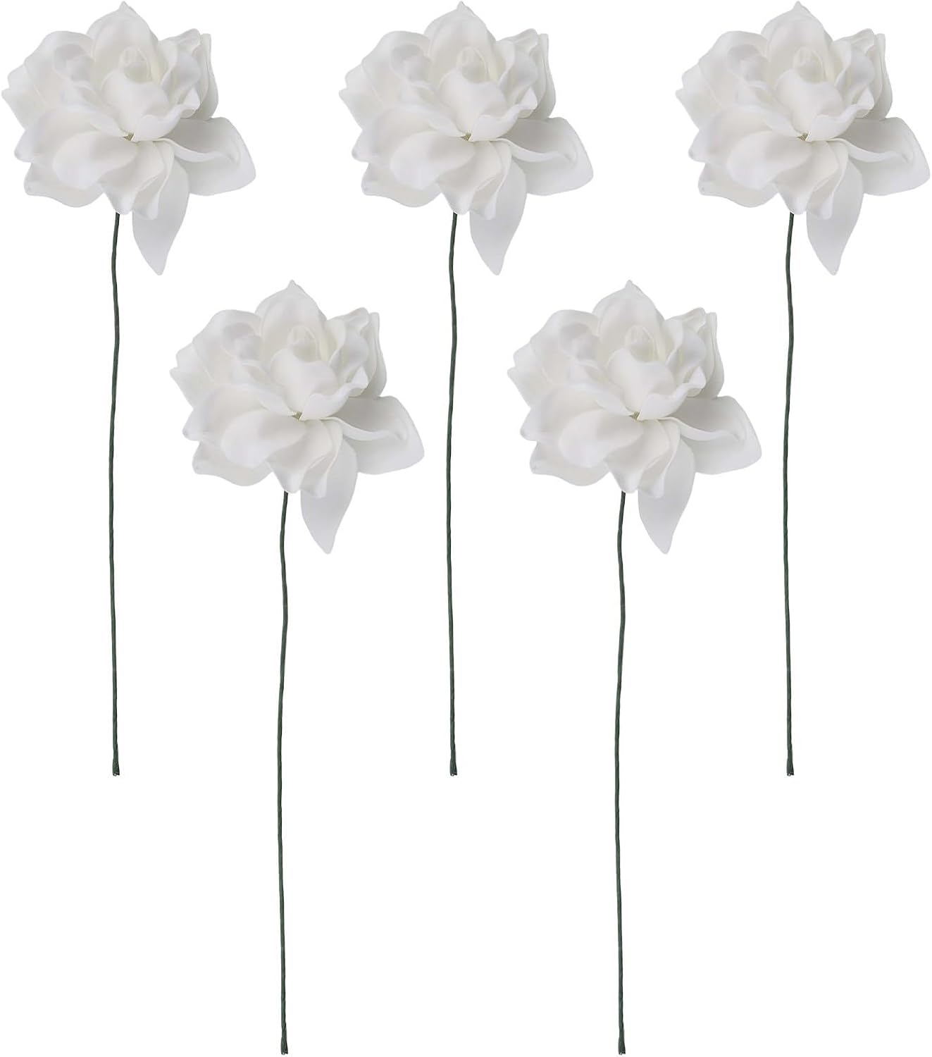 5pcs Artificial Gardenia Flowers, Vibrant EVA Simulated Bouquet for Home Decor, Living Room, Bedroom Centerpiece, Wedding Party Decoration, Low Maintenance Fake Plants(Gray)