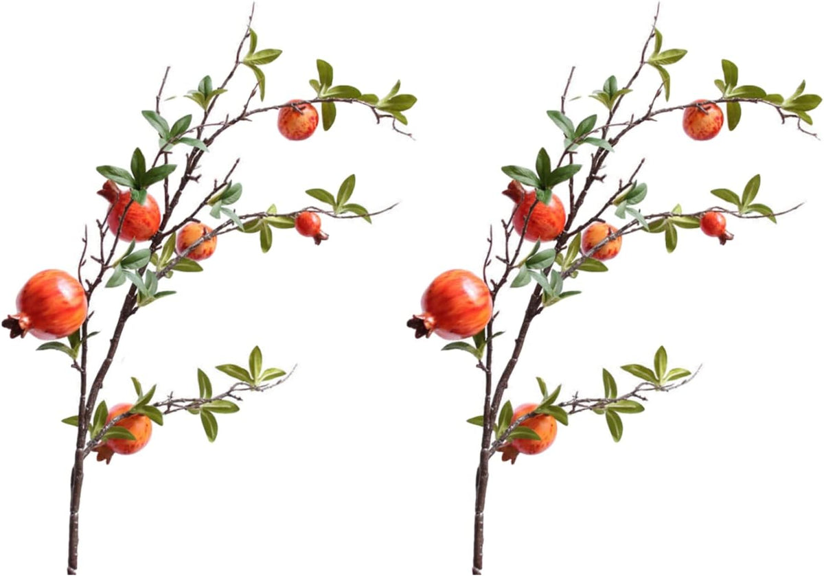 2PCS Artificial Pomegranate Branches, 37.4Inch Artificial Pomegranate Tree Fake Pomegranate Flower Bouquet Holly Rosehip Berries Picks Stems for Home Office Decor