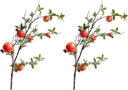 2PCS Artificial Pomegranate Branches, 37.4Inch Artificial Pomegranate Tree Fake Pomegranate Flower Bouquet Holly Rosehip Berries Picks Stems for Home Office Decor