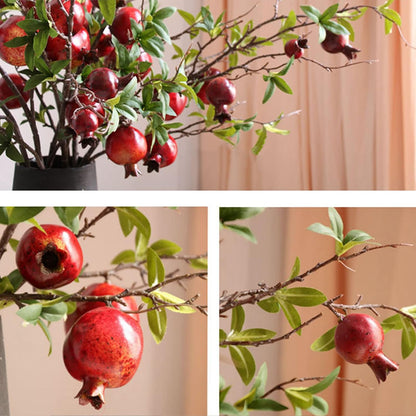 2PCS Artificial Pomegranate Branches, 37.4Inch Artificial Pomegranate Tree Fake Pomegranate Flower Bouquet Holly Rosehip Berries Picks Stems for Home Office Decor